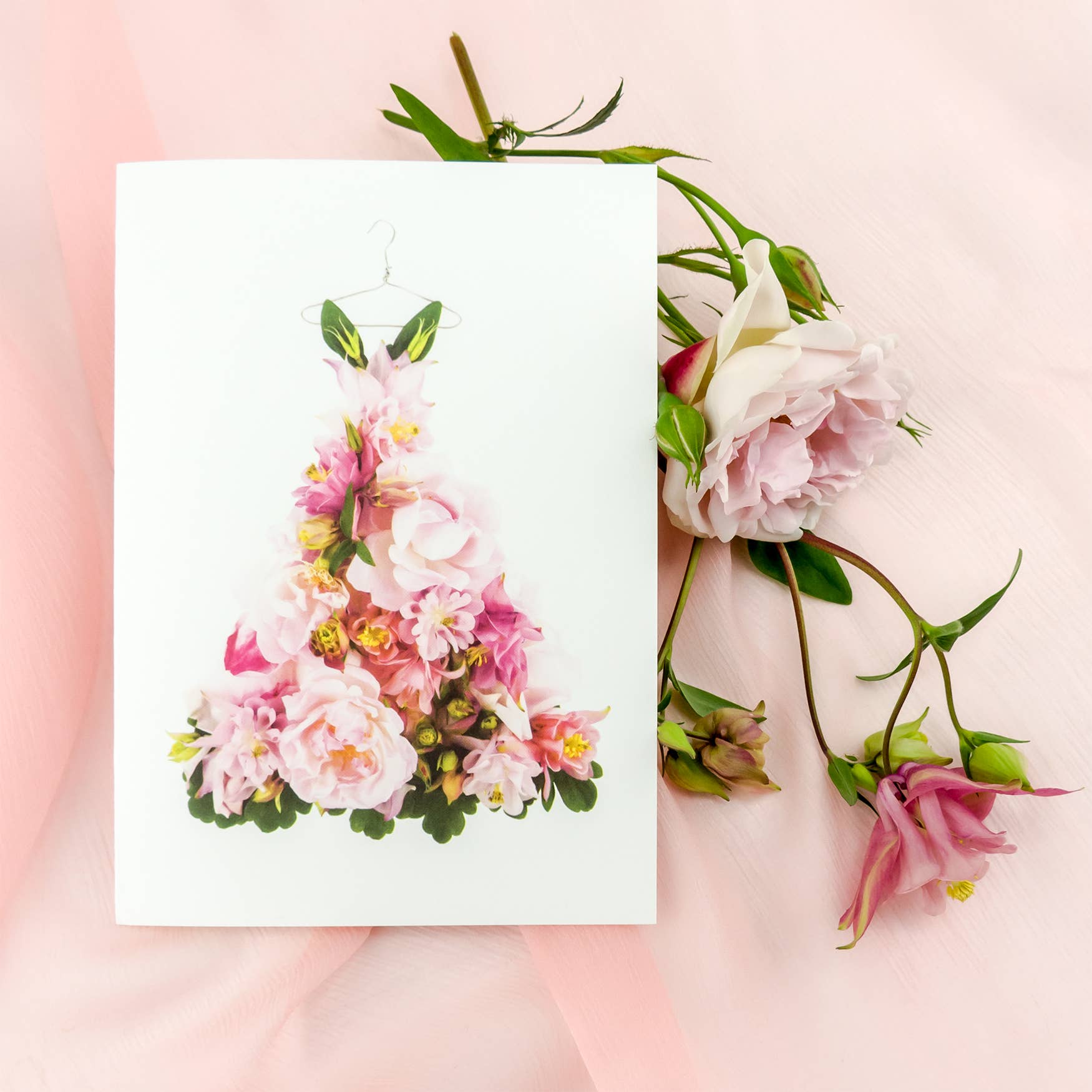Petal & Pins Aquilegia & Rose Dress Floral Greeting Card