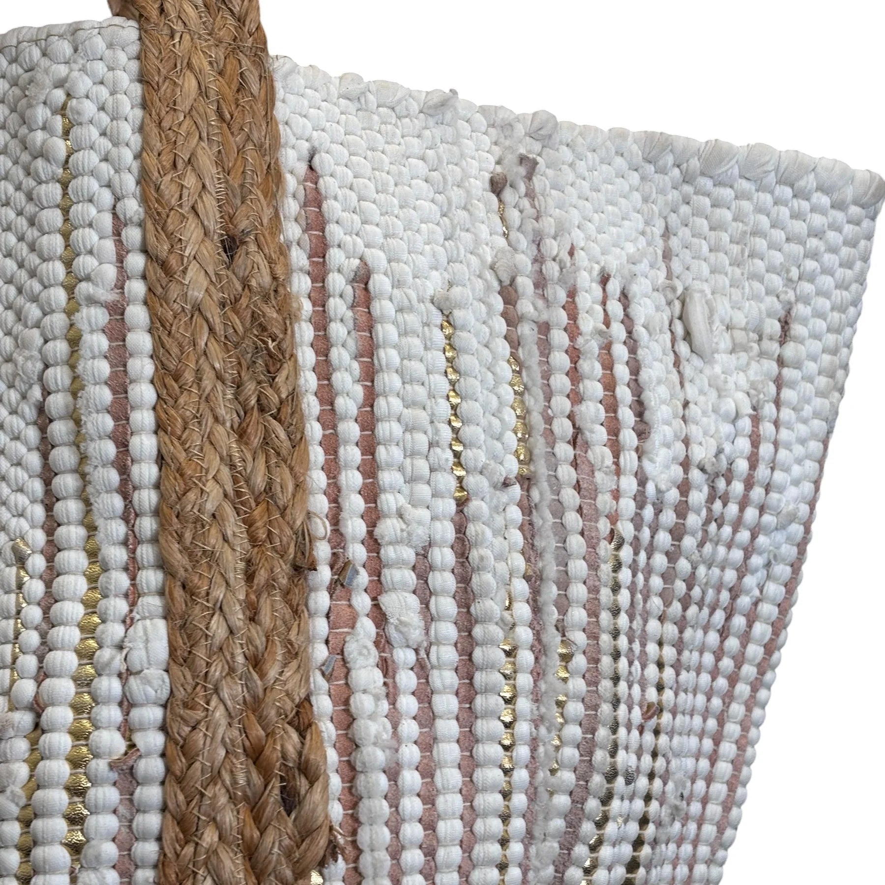 Jute Market Bag - Peach and White