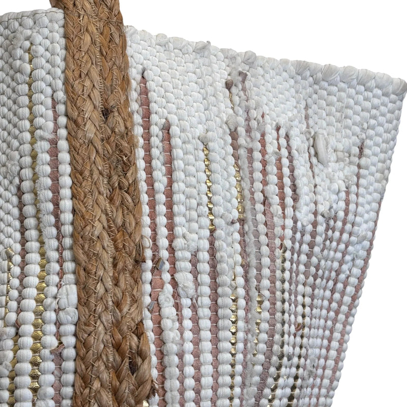 Jute Market Bag - Peach and White | Putti Fine Fashions