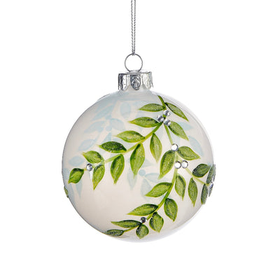 Laurel Leaf Glass Ball Ornament | Putti Christmas Celebrations
