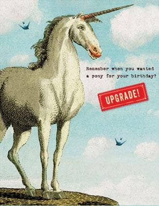"Upgrade!" Unicorn Greeting Card