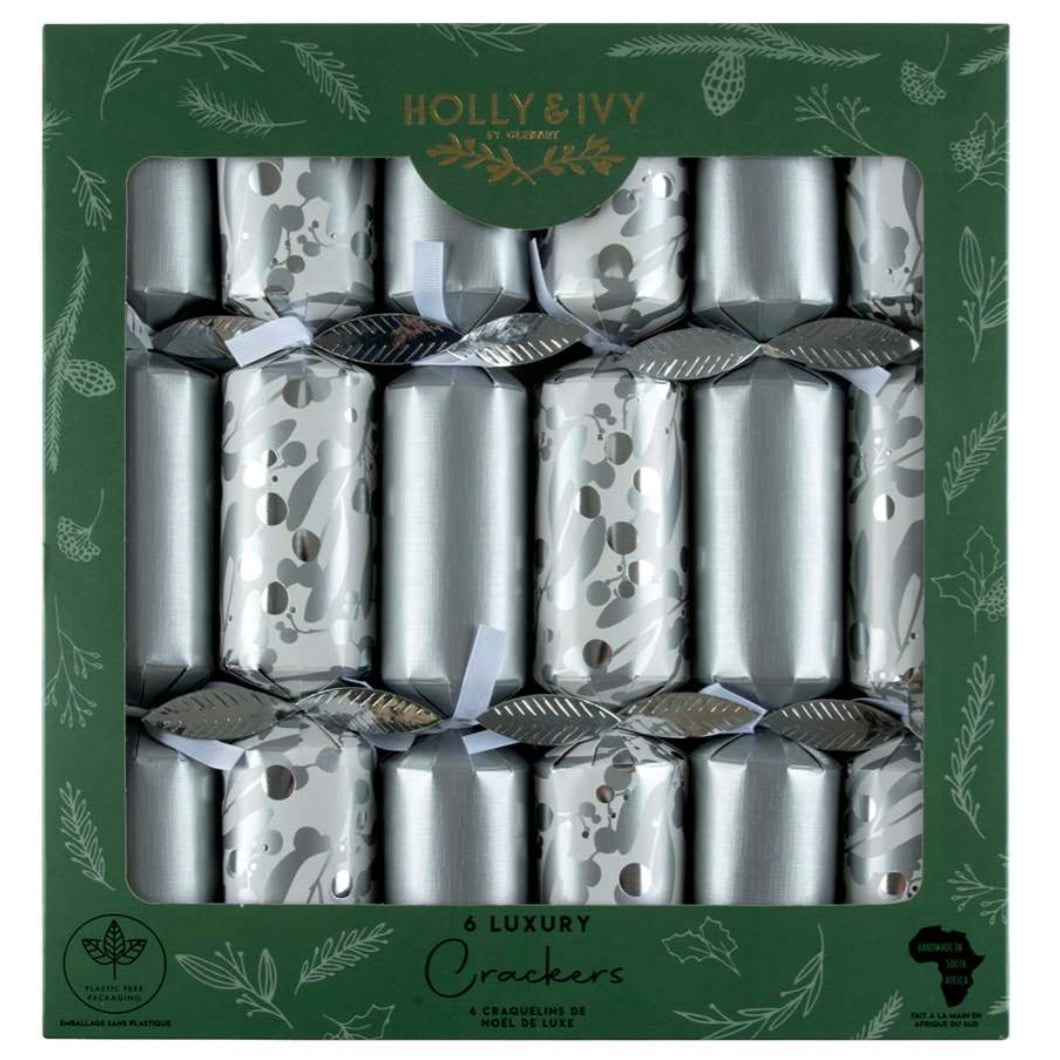 Holly & Ivy Silver Mistletoe Luxury Christmas Crackers | Putti christmas Celebrations