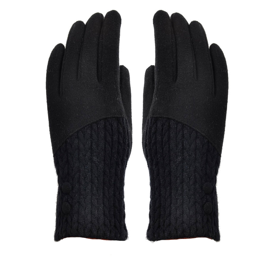 Cashmere Blend Buttoned Gloves - Black