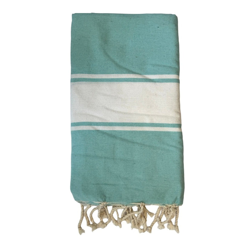 Aqua with White Stripe Canvas Fouta Towel