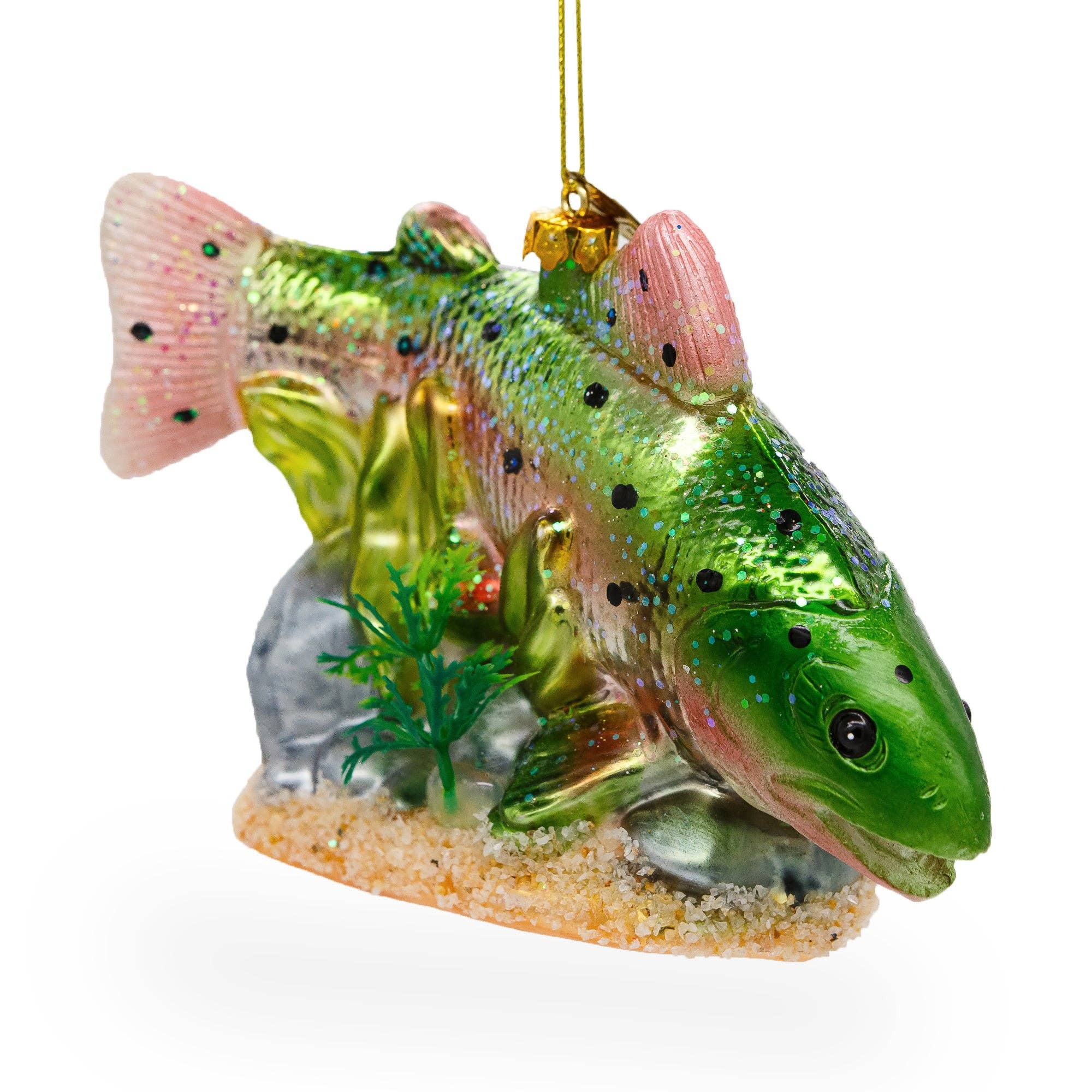Lush Salmon Fish with Seaweed Glass Christmas Ornament | Putti Christmas Decorations