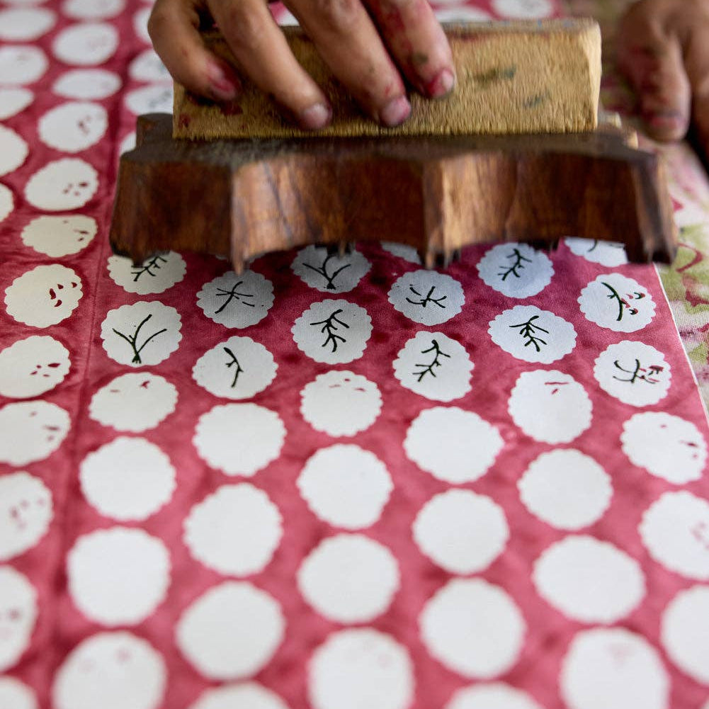 Paper Mirchi Block Printed Wrapping Paper Sheets - Red Scallop Tiles