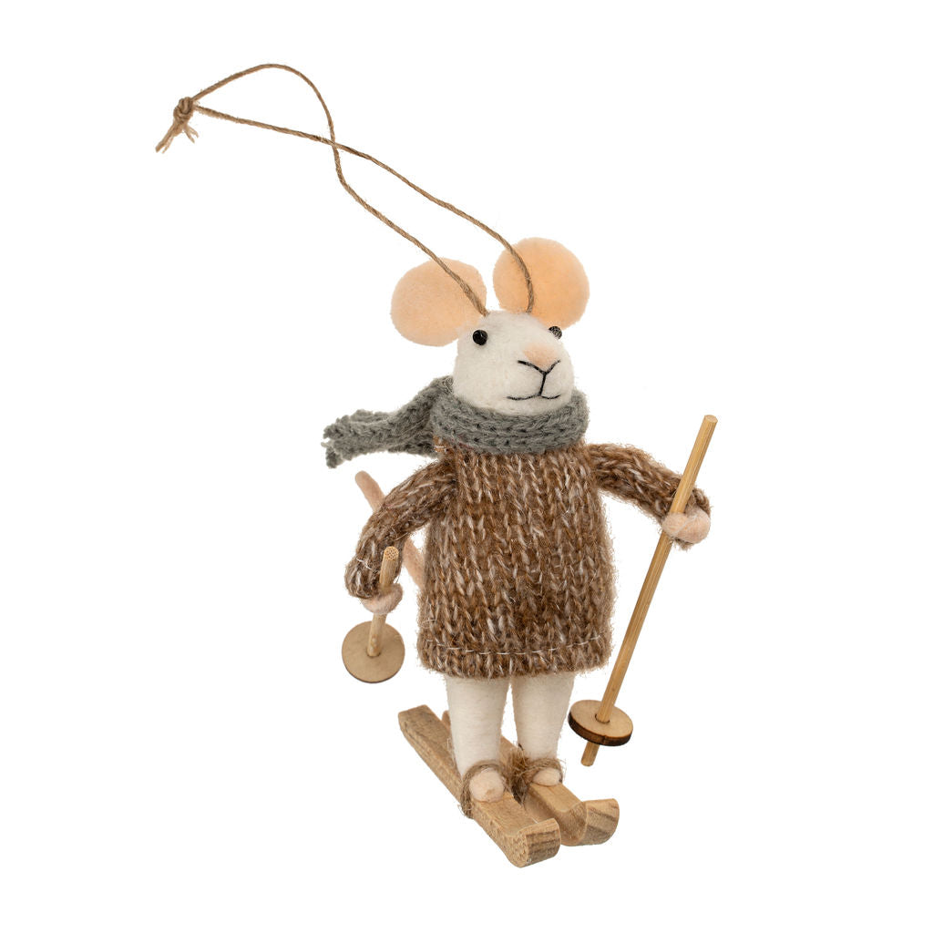"Off-Piste Octavia" Felted Mouse Ornament | Putti Christmas Decorations