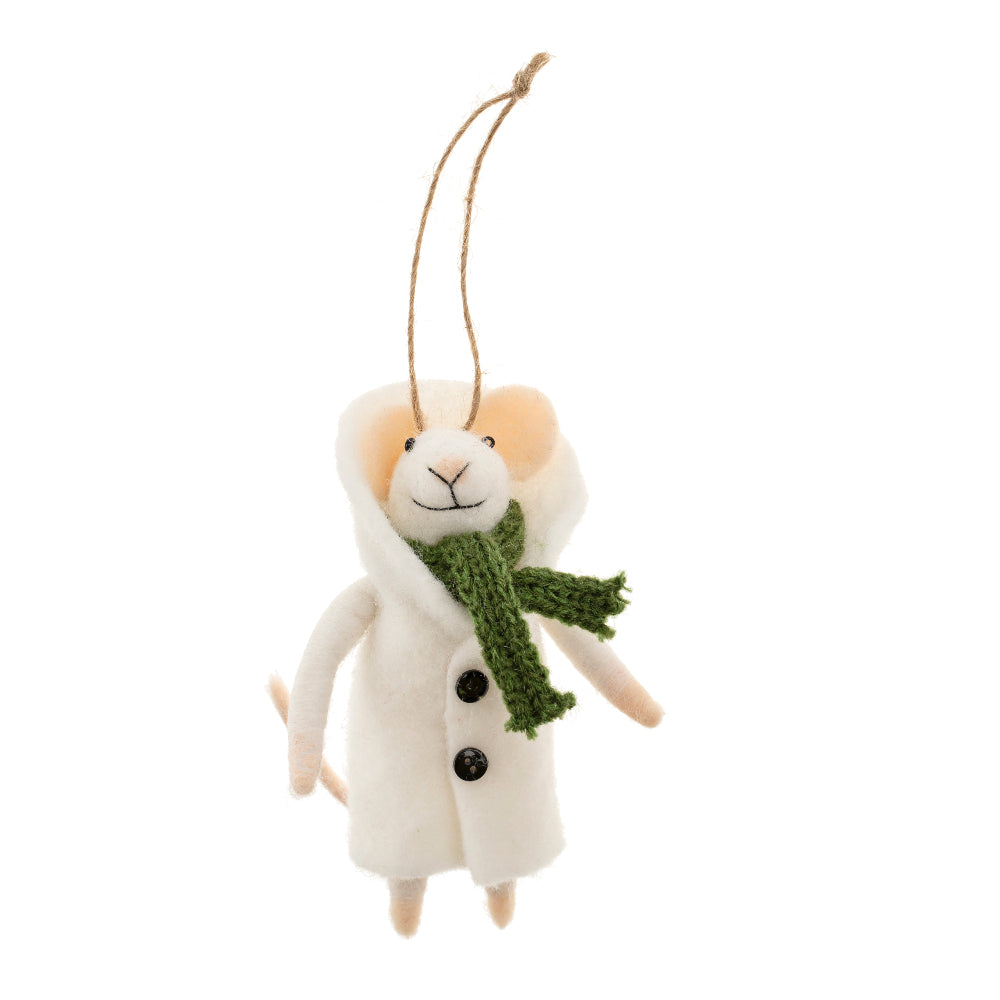 "Overcoat Odette" Felted Mouse Ornament  | Putti Christmas Decorations