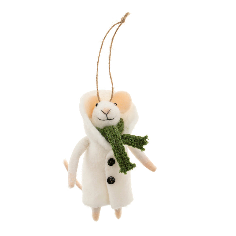 "Overcoat Odette" Felted Mouse Ornament  | Putti Christmas Decorations