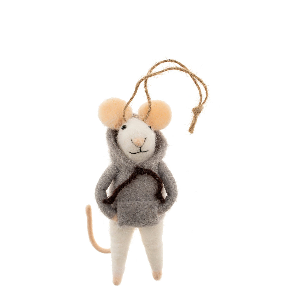 "Hoodie Hayden" Felted Mouse Ornament | Putti Christmas Decorations