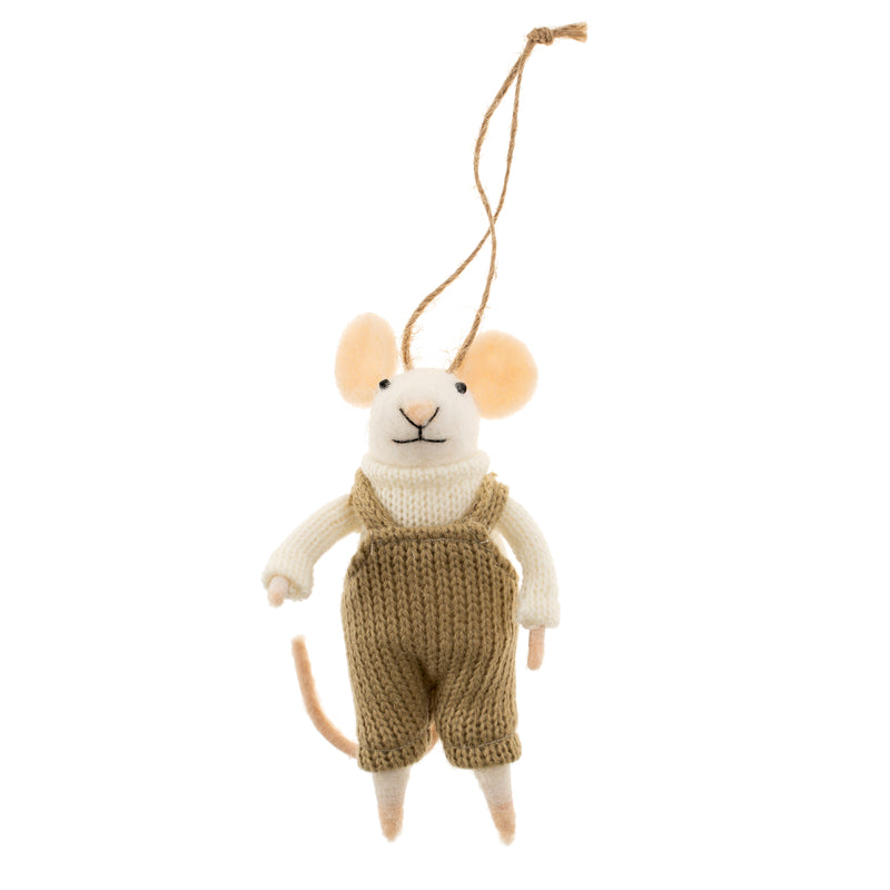 "Dungarees Dorian" Felted Mouse Ornament | Putti Christmas Decorations
