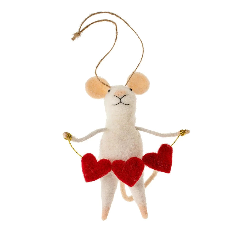 "Heart Full" Felted Mouse Ornament | Putti Christmas Decorations