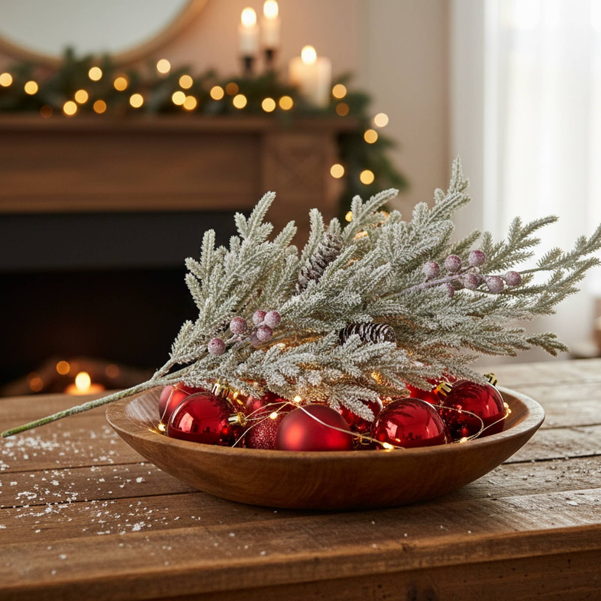 Flocked Cedar with Pinecones and Berries Spray