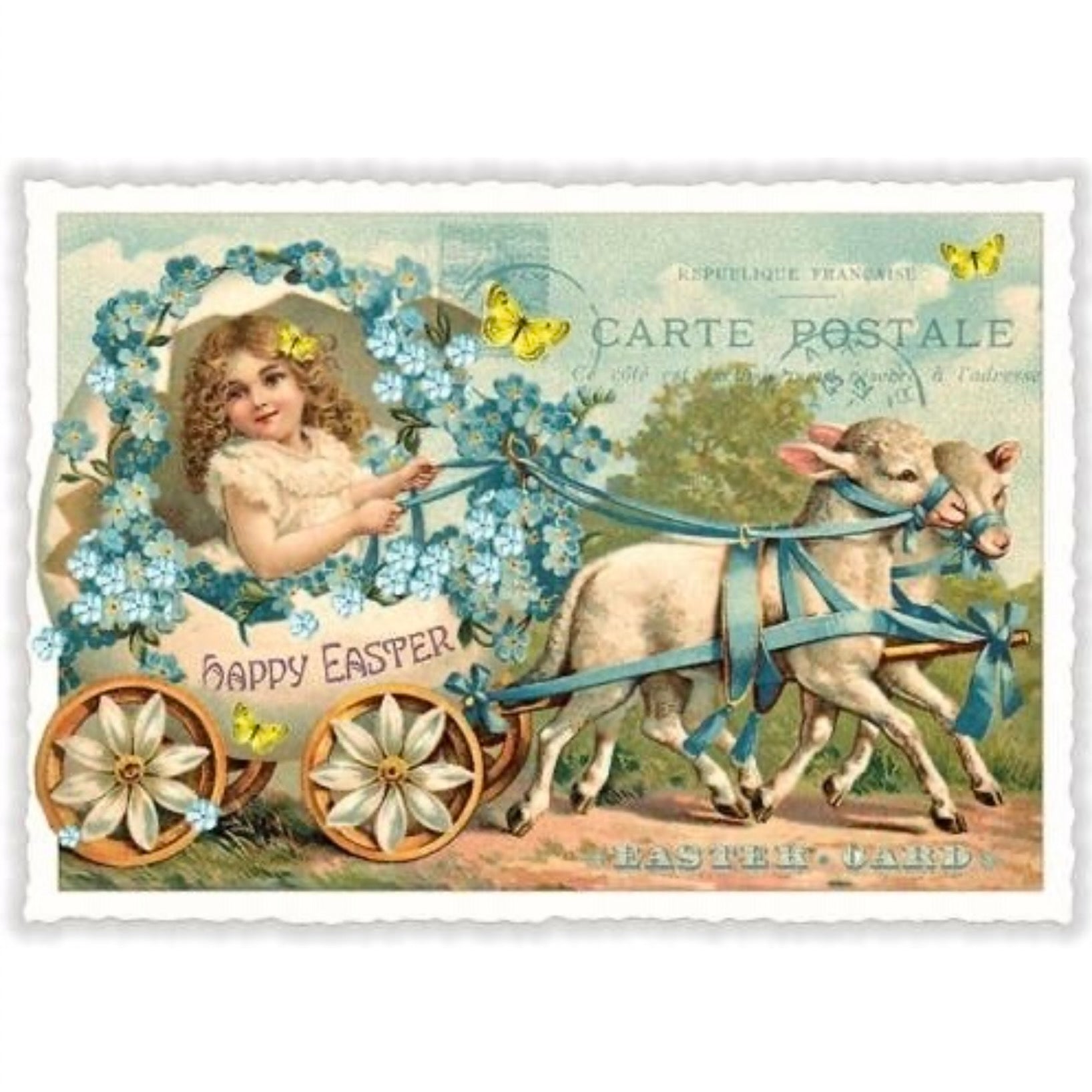 Happy Easter Lanb Carriage Postcard