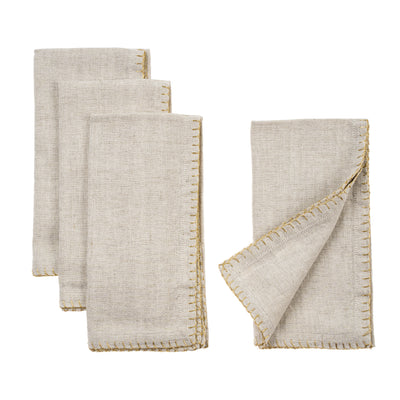 Gold Blanket Stitch Napkins Set of 4 - Natural