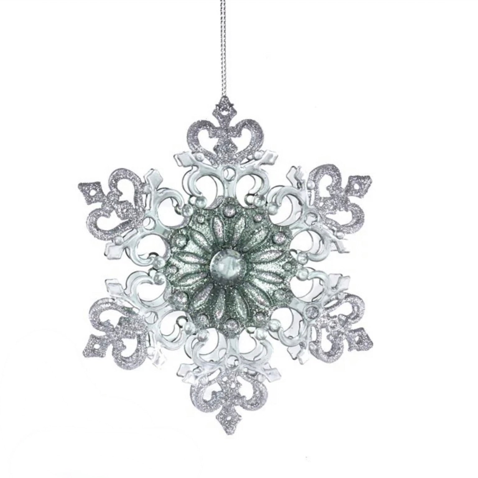 Kurt Adler Sage Green and Clear Snowflake Ornament