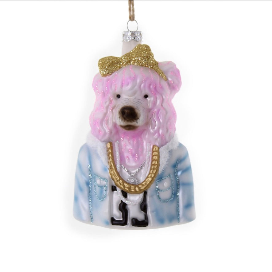 Cody Foster Pink French Poodle Glass Ornament  | Putti Christmas Decorations