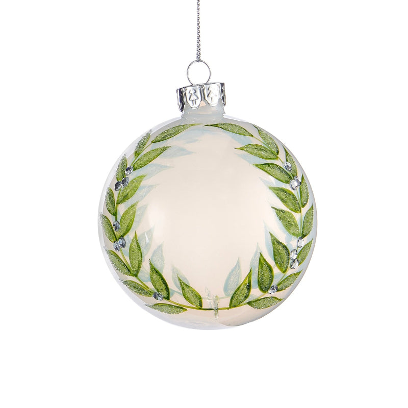 Laurel Leaf Glass Ball Ornament | Putti Christmas Celebrations
