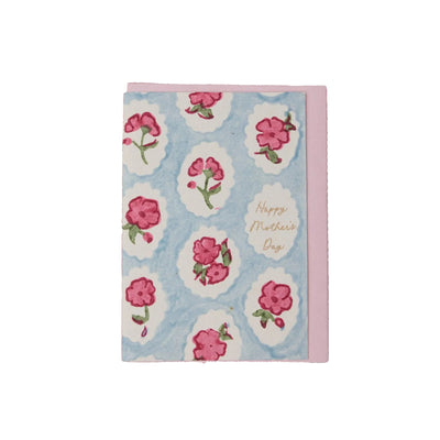 Hand Block Printed Greeting Card - Mother's Day Pink Floral