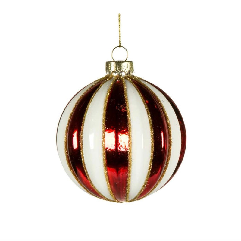 Red and White Striped Glass Ball Ornament