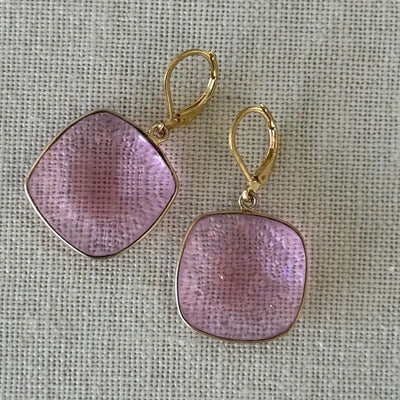 Valentine Rouge "Pink Quartz" Square Earrings
