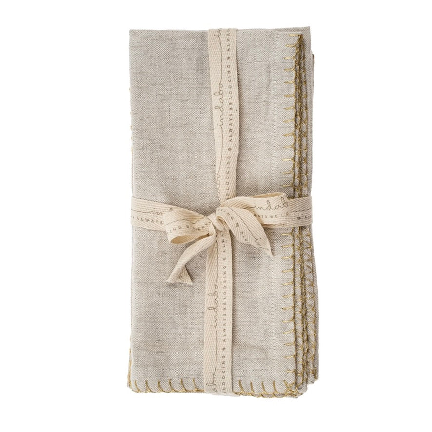 Gold Blanket Stitch Napkins Set of 4 - Natural
