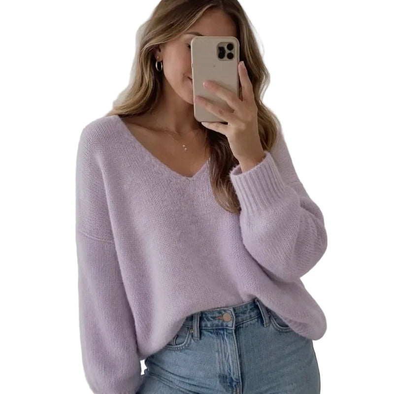 Mohair Blend V-Neck Sweater - Pale Lilac