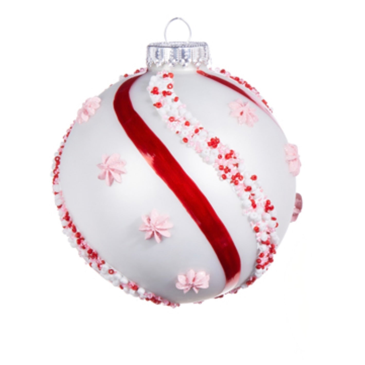 Beaded Peppermint Swirl Glass Ornament | Putti Christmas Decorations