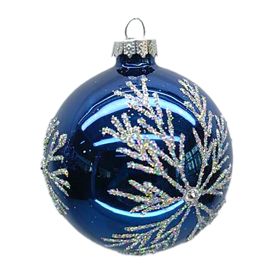 Shiny Blue with Snowflake Glass Ball Ornament | Putti Christmas Decorations