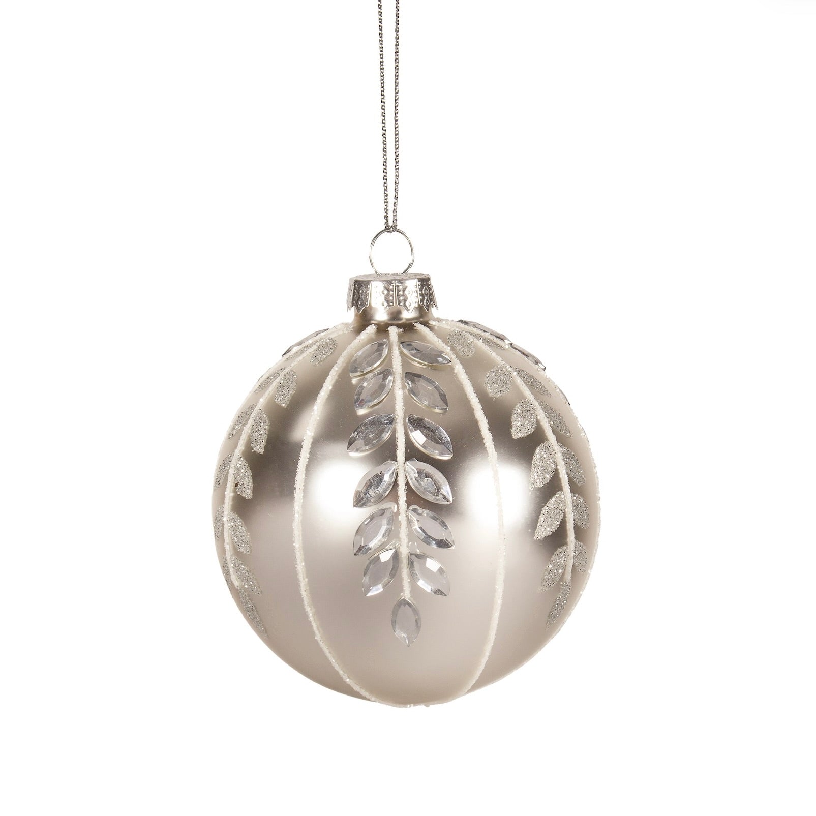 Matte Silver Ornament with Clear Leaves