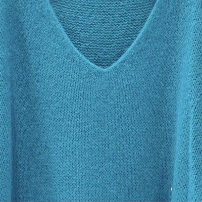 Mohair Blend V-Neck Sweater - Turquoise - Putti Fine Furnishings