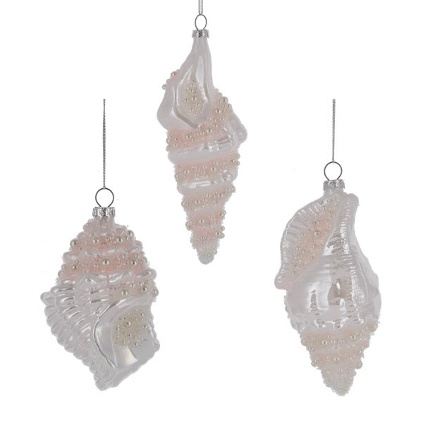 Iridescent Ivory Spiral Shell Glass Ornament