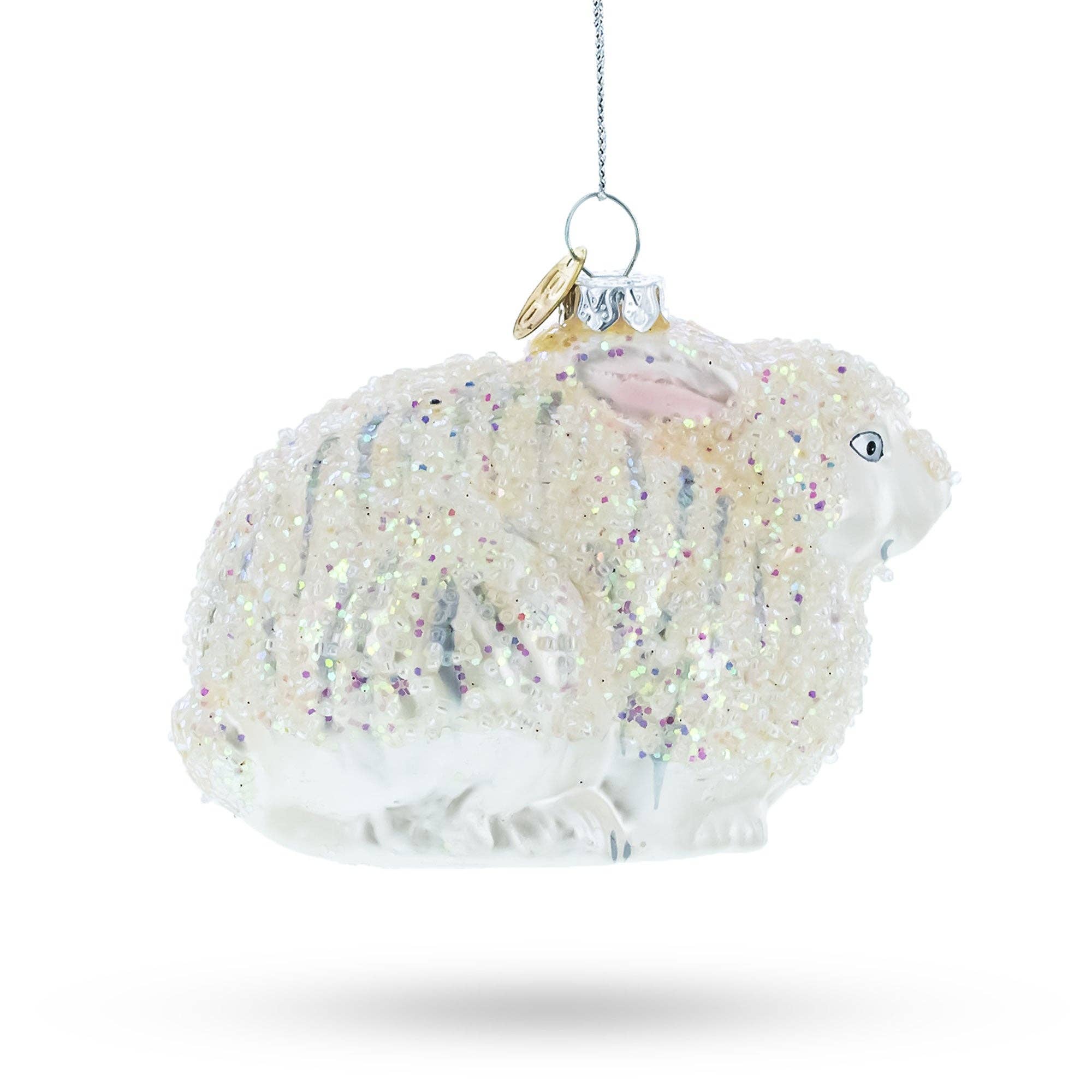 White Sparkling Bunny Glass Christmas Ornament | Putti Christmas Decorations