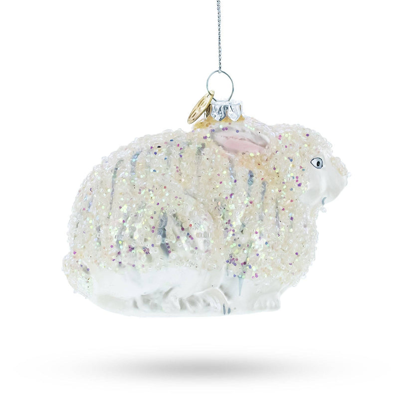 White Sparkling Bunny Glass Christmas Ornament | Putti Christmas Decorations