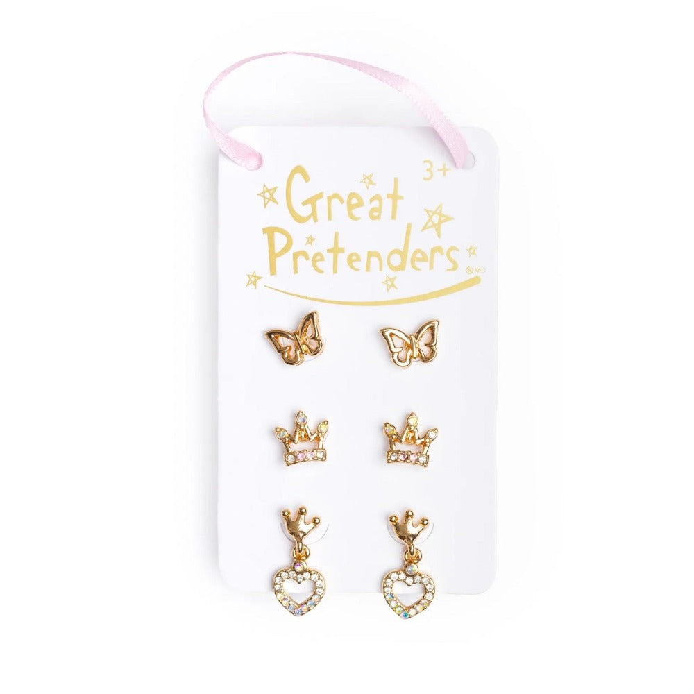 Great Pretenders Boutique Royal Crown Studded Earrings 3 pairs