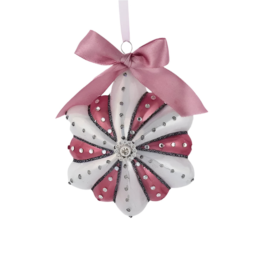 Kurt Adler Pink and White Glass Snowflake