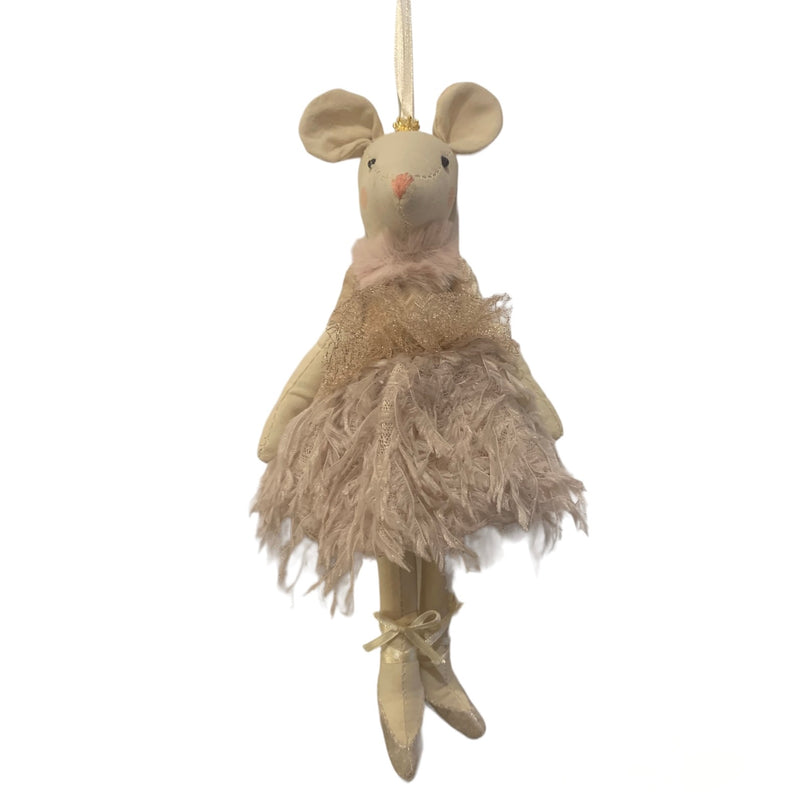 Fabric Mouse Ballerina with Dusty Rose Skirt Hanging Ornament