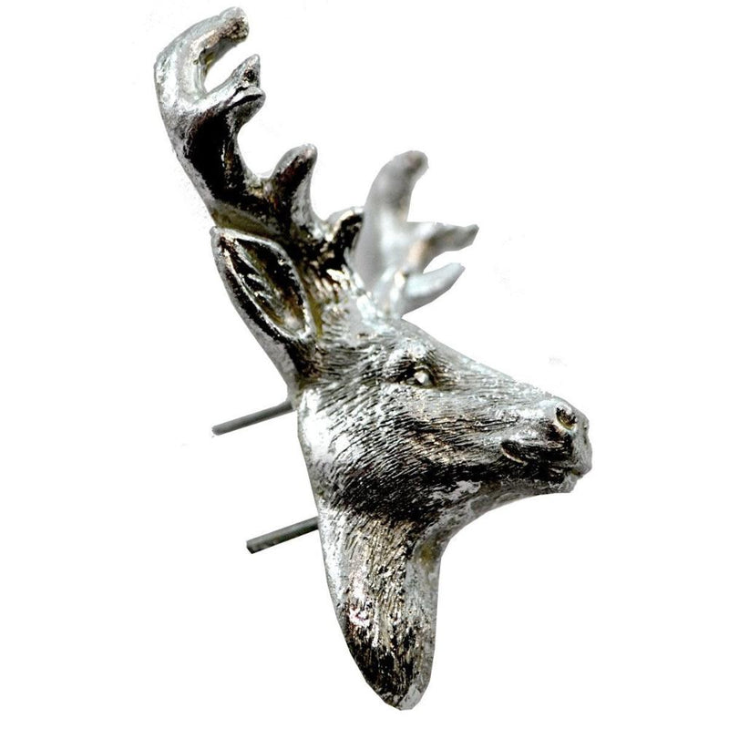 Silver Stag Head Pillar Candle Decoration | Putti Christmas Decorations