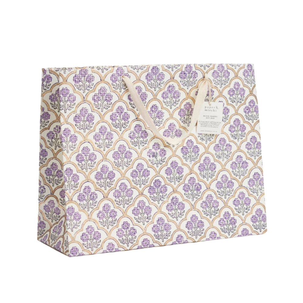 Hand Block Printed Gift Bag Lavender - Large