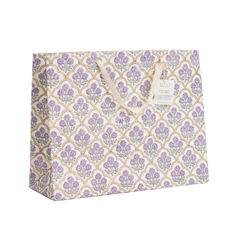 Hand Block Printed Gift Bag Lavender - Large