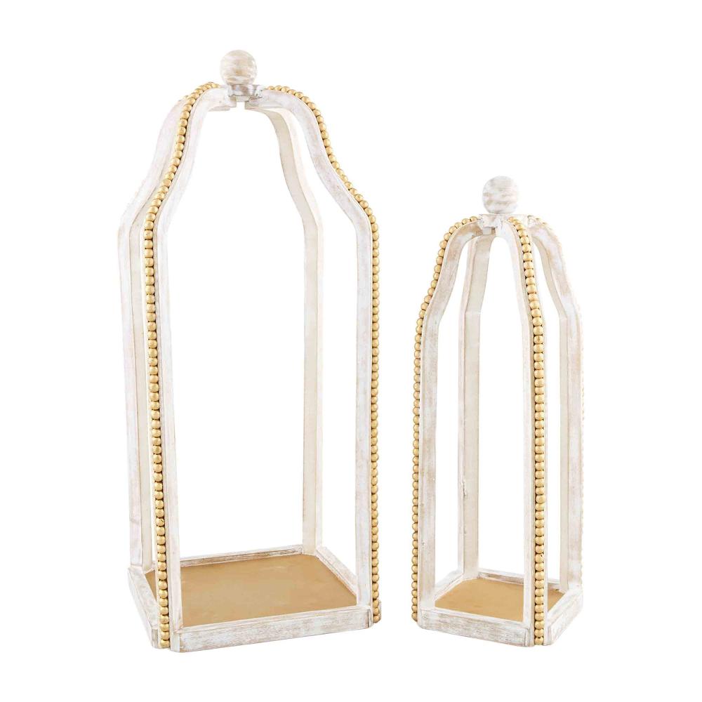 Gold Beaded Wood Lantern | Putti Fine Furnishings Canada