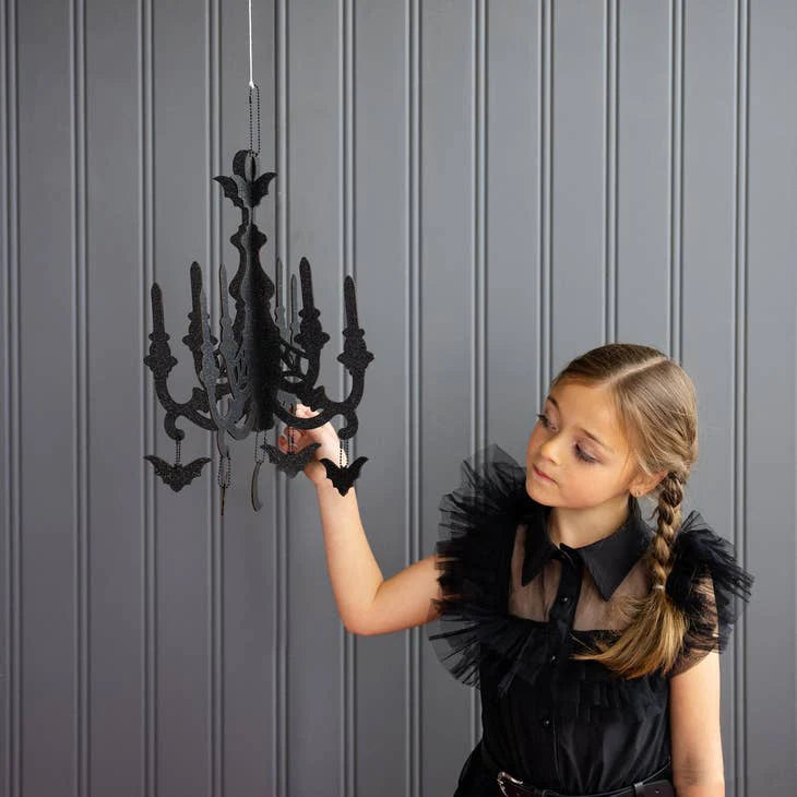 Mystical Black Glittered Hanging Chandelier