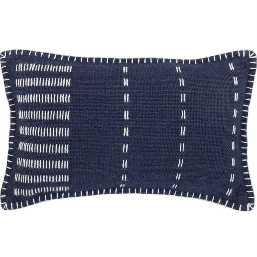 Navy Stitches Rectangular Indoor/Outdoor Pillow | Putti Fine Furnishings 