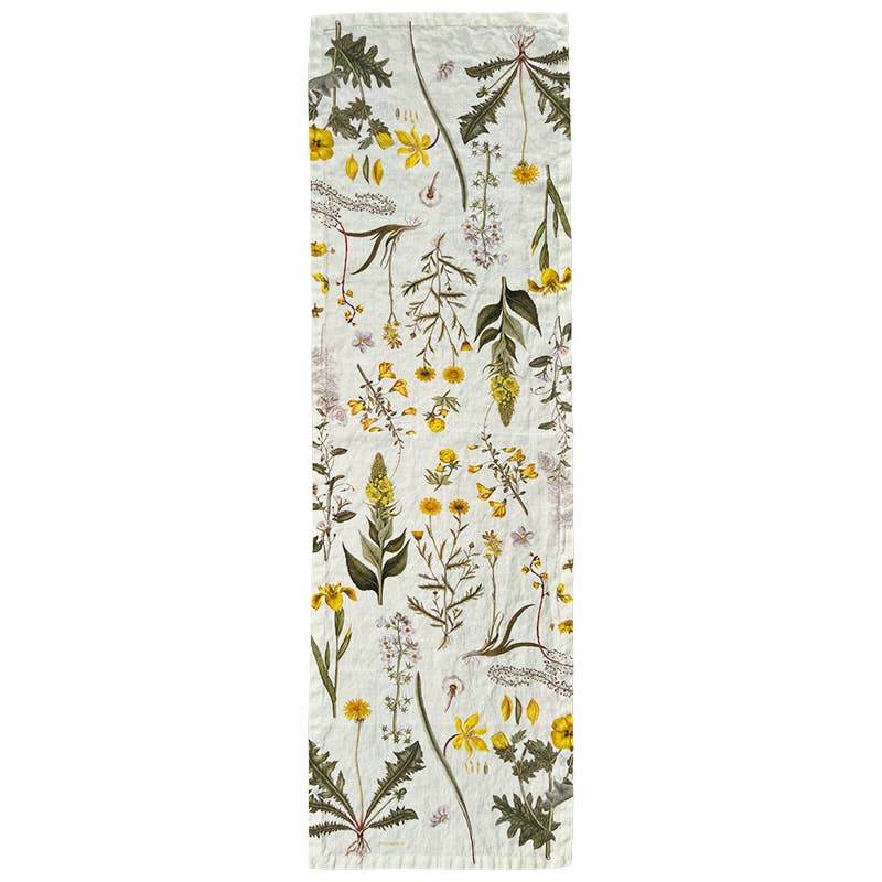 Yellow Floral Linen Table Runner
