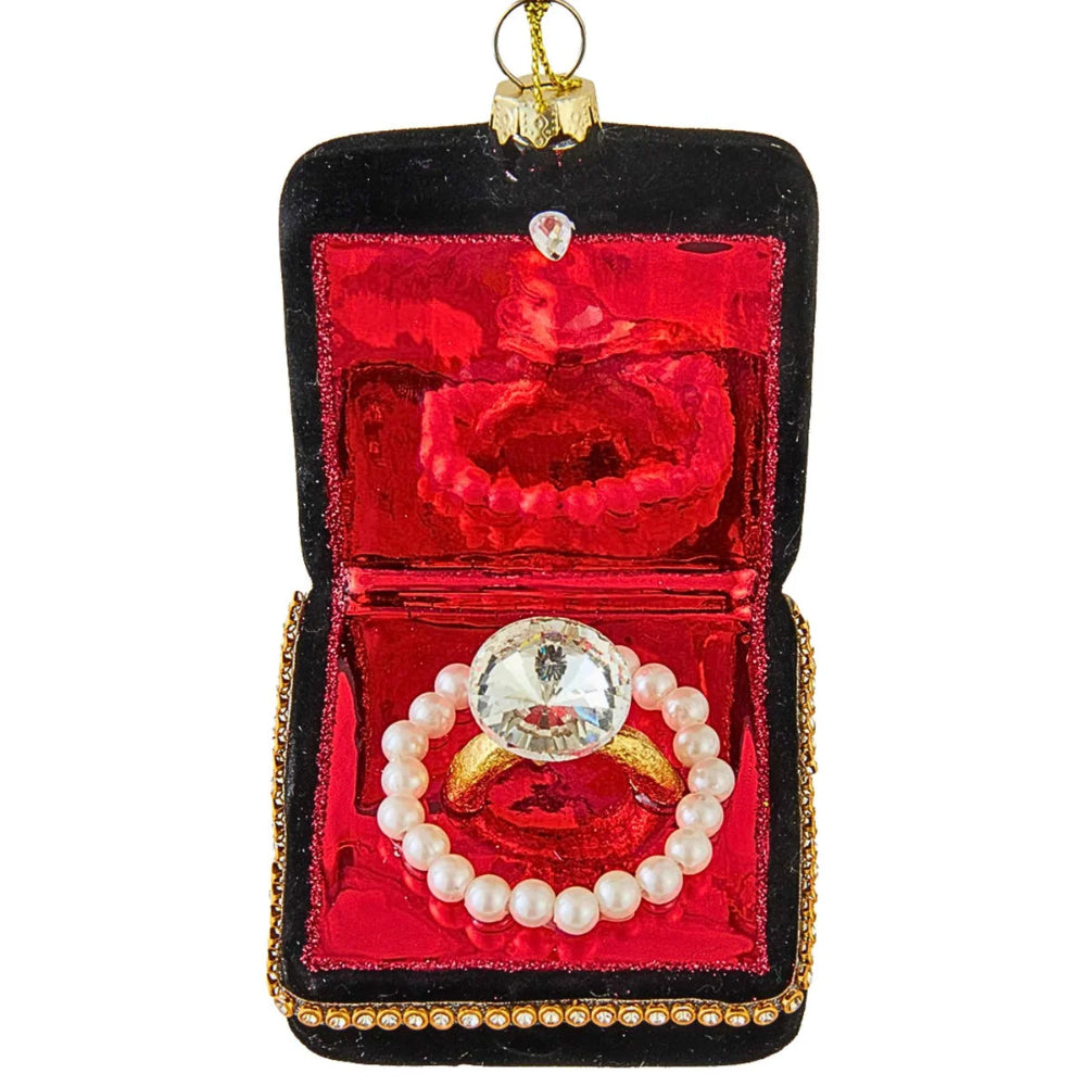 Engagement Ring Black Velvet Box Glass Ornament | Putti Christmas Decorations
