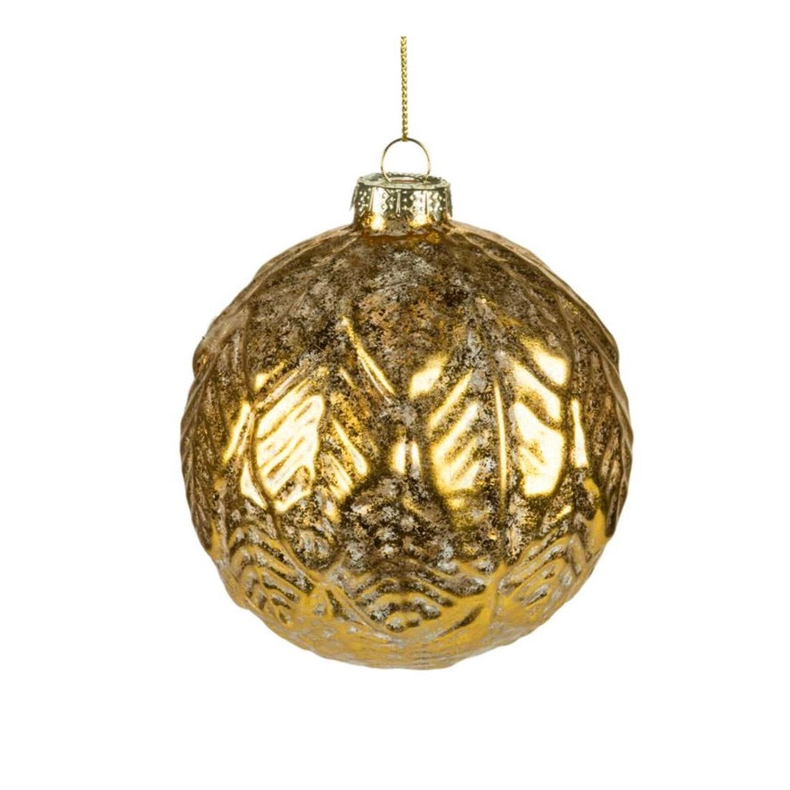 Embossed Leaf Gold Ball Ornament