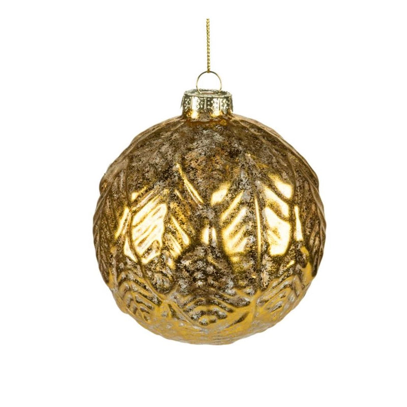 Embossed Leaf Gold Ball Ornament