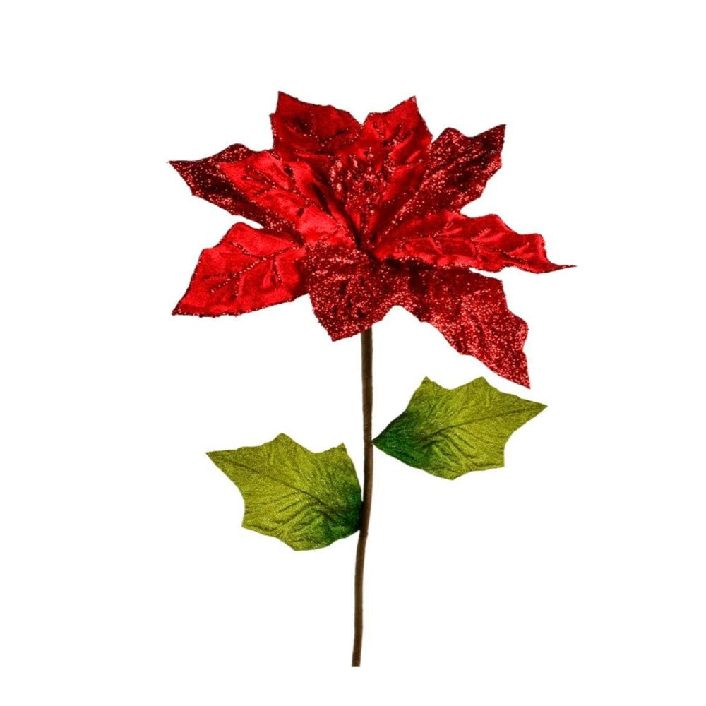 Red Velvet Glittered Poinsettia | Putti Christmas Celebrations