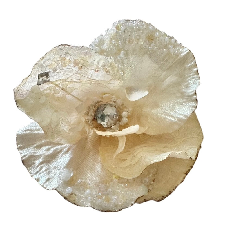 Ivory Jewelled Poppy with Clip