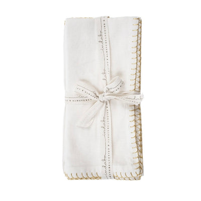 Gold Blanket Stitch Napkins - White